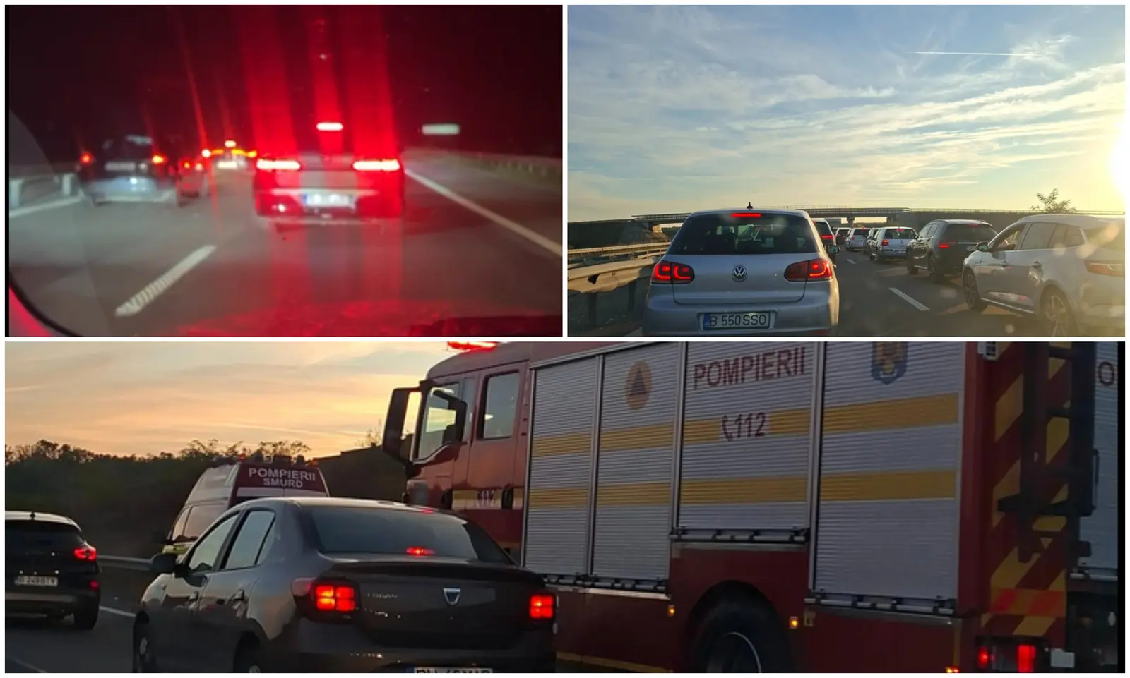 Accident între trei mașini pe autostrada A3, trafic blocat spre Capitală