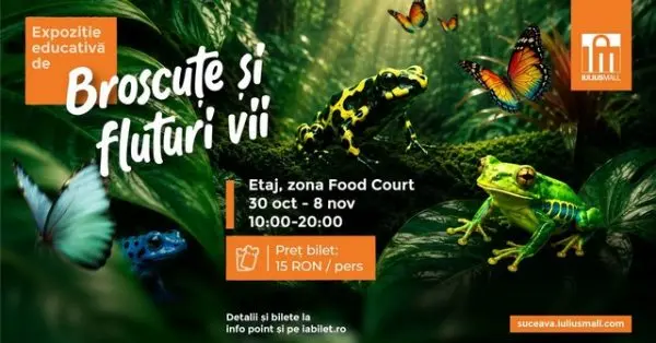 Fluturi vii și broscuțe tropicale ajung la Iulius Mall Suceava